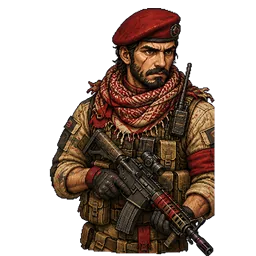 Operador Cobra, de boina vermelha e fuzil.