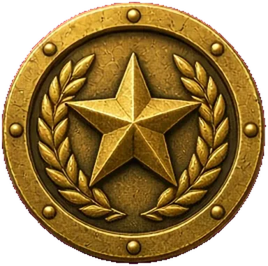 Medalha de Insígnia do jogo: estrela e louros em metal.