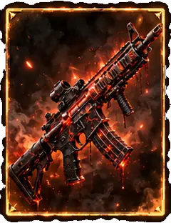 Fuzil Brasa Viva, skin lendária de fuzil do Passe Premium, lava nas frestas.